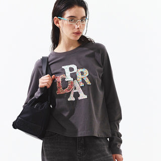 PRDA LOGO PATCH LONG SLEEVE GRAY-COLORFUL FLOWER